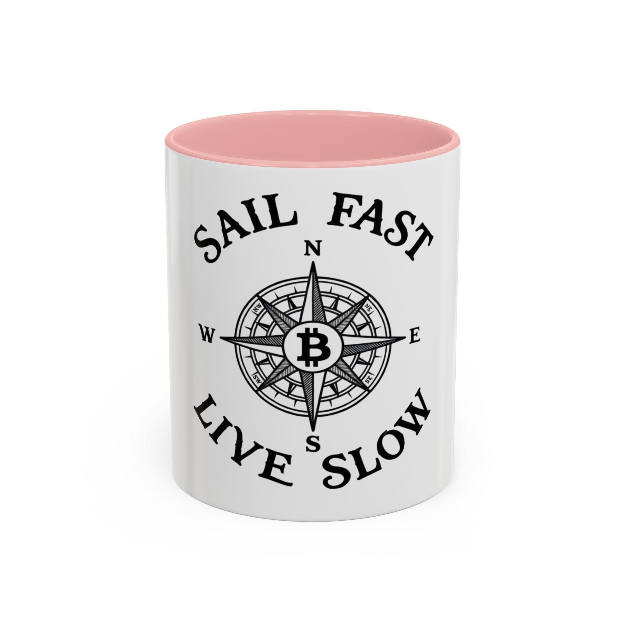Coffee Mug — “Sail Fast Live Slow” Nautical Compass Bitcoin Accent Mug