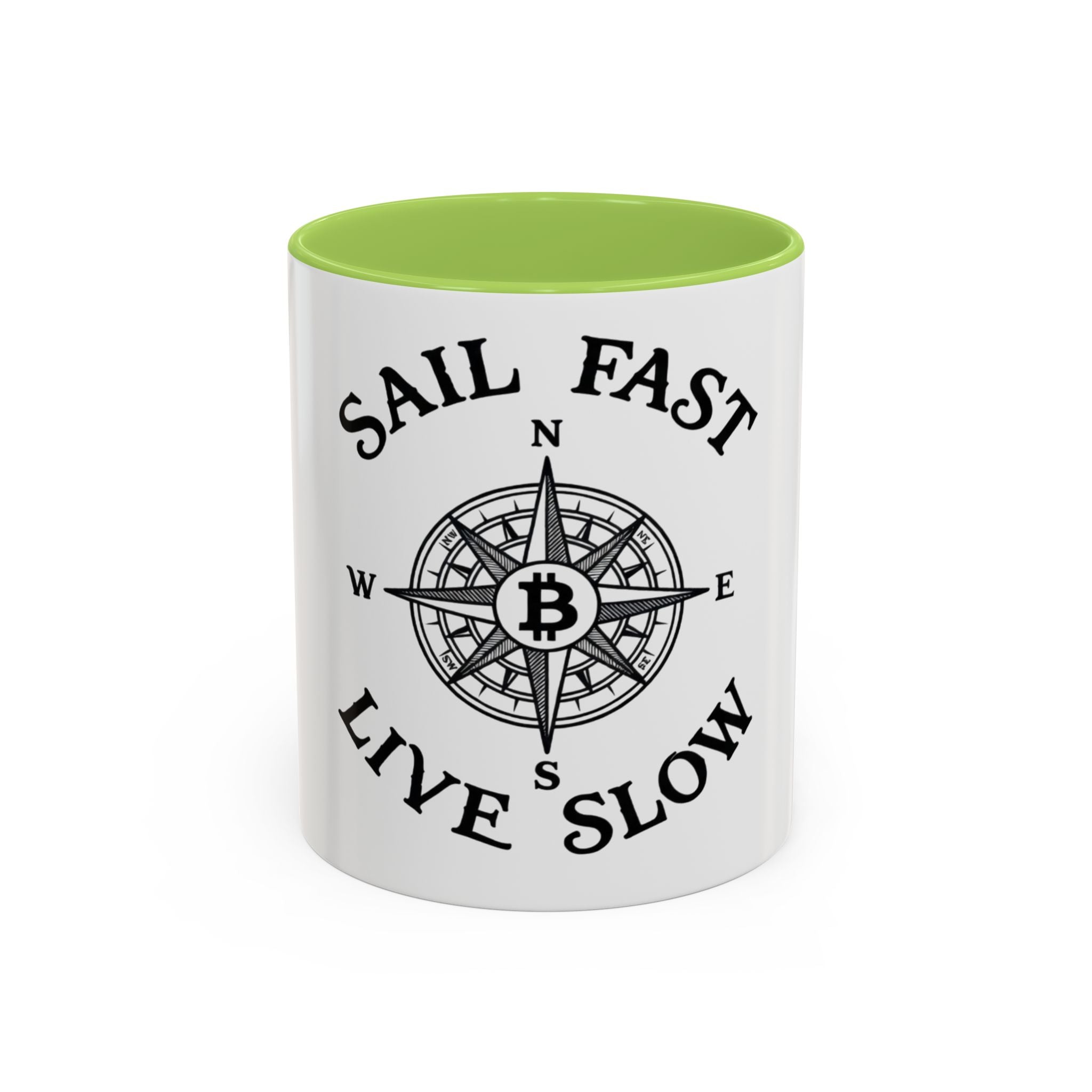 Coffee Mug — “Sail Fast Live Slow” Nautical Compass Bitcoin Accent Mug