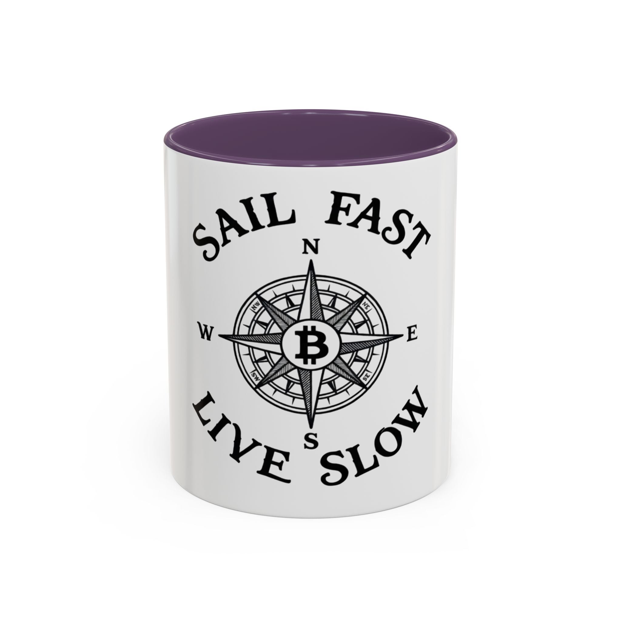 Coffee Mug — “Sail Fast Live Slow” Nautical Compass Bitcoin Accent Mug