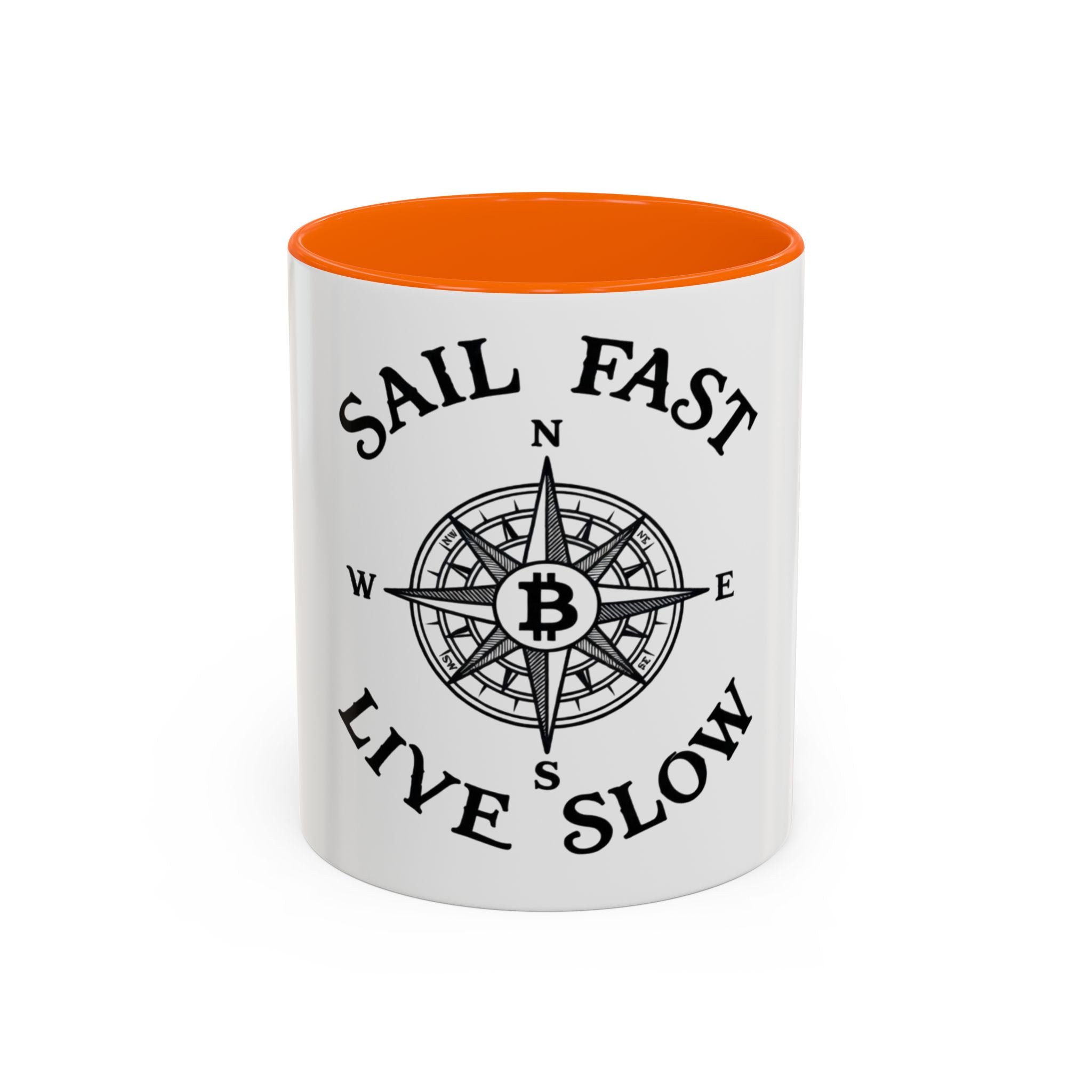 Coffee Mug — “Sail Fast Live Slow” Nautical Compass Bitcoin Accent Mug