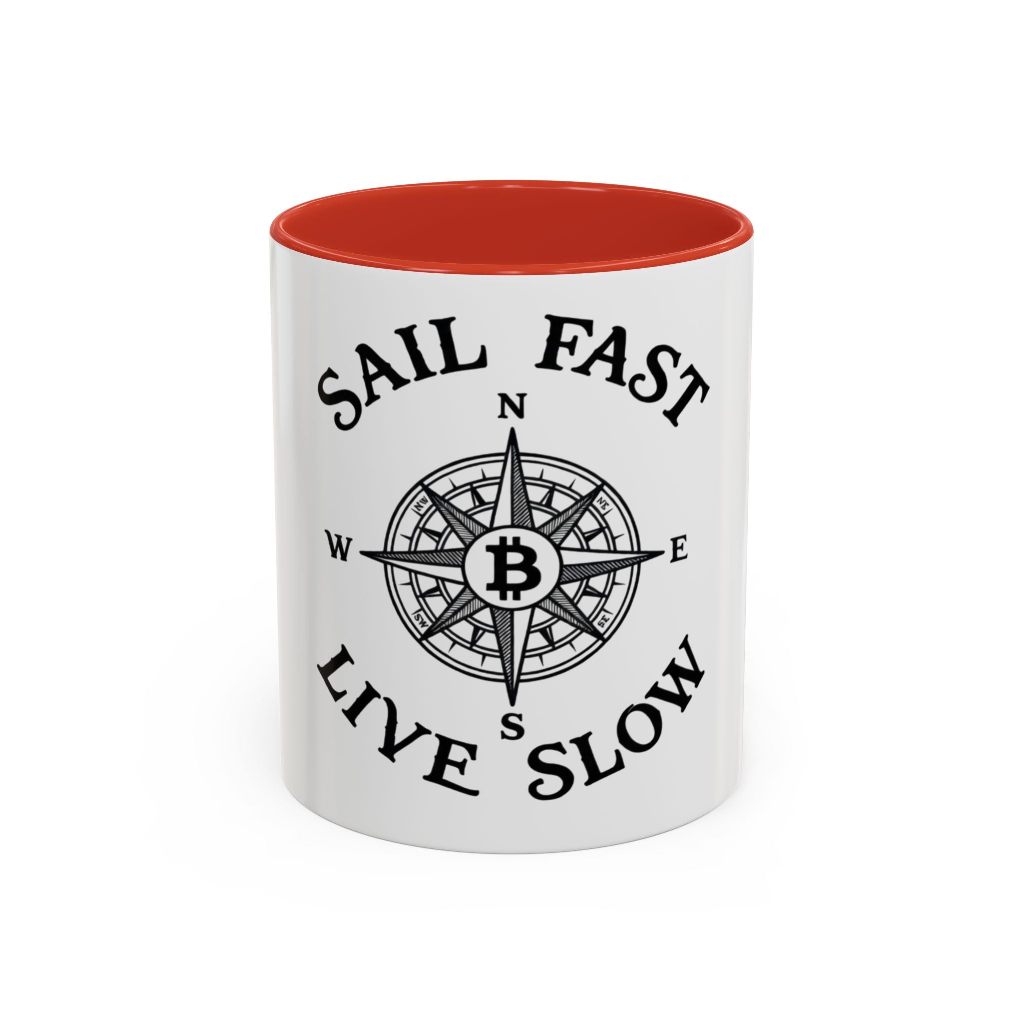 Coffee Mug — “Sail Fast Live Slow” Nautical Compass Bitcoin Accent Mug