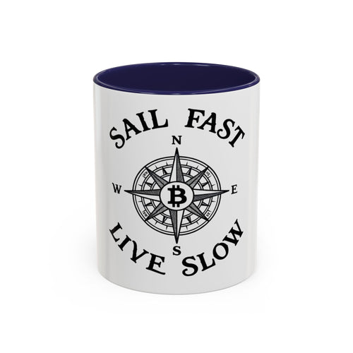 Coffee Mug — “Sail Fast Live Slow” Nautical Compass Bitcoin Accent Mug